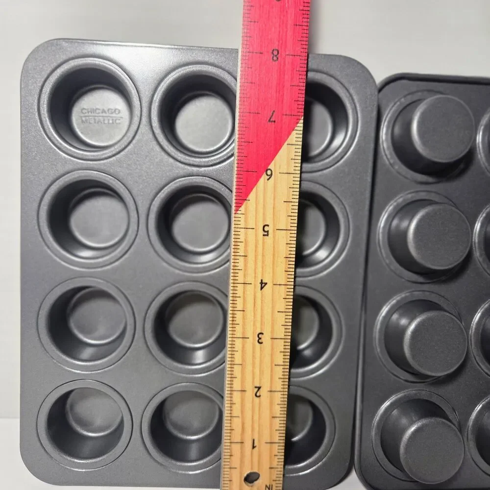 NEW Lot of 2 Chicago Metallic 12-Cup Muffin Pans Non-Stick Heavy Duty Cupcake